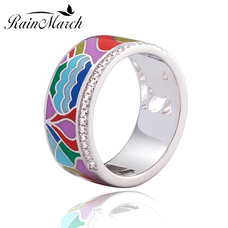 

RainMarch Handmade Enamel Rings For Women 925 Silver Ring Cubic Zirconia Wedding Party Jewelry anillos de plata 925