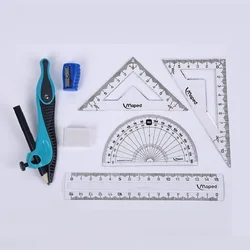 Kit d'outils de dessin scolaire, règle de boussole, taille crayon en caoutchouc, goniasmomètre, boussole de dessin No.519118 