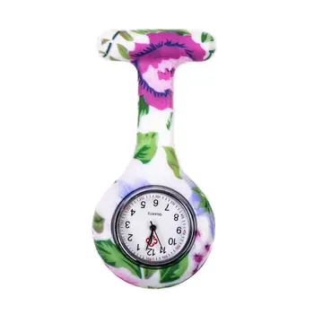 

Green leaves large flower pattern Silicone Nurses Brooch Tunic Fob Pocket Watch Stainless Dial