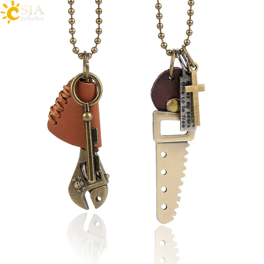 CSJA Funny Necklace Series Jewelry for Men Daily Life Tool Shaped Saw