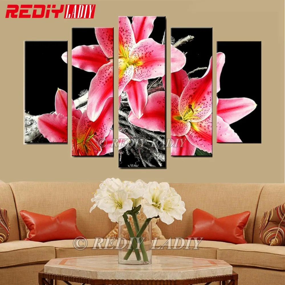 

REDIY LADIY Diamond Embroidery Triptych Diamond Painting Cross Stitch 5 Panels Wall Art Flowers Pattern Mosaic Modular Picture