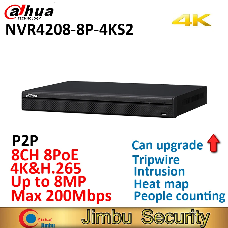 Сетевой видеорегистратор Dahua H.265 4 к NVR NVR4208 8P 4KS2 8ch 8 Poe порта видеомагнитофон до 8MP