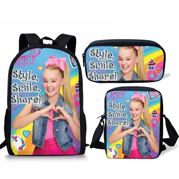 

3pcs Bag Set JOJO Siwa Print Children Bady School Bagpack Boy Girls Laptop Backpack bolso Mochila Infant Bolsa Mujer Bookbag