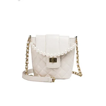 

Small bag Lingge chain bag new 2019 fashion wild solid color buckle bucket single shoulder handbag fashion Messenger bag