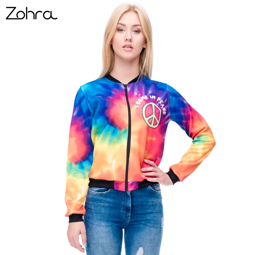 

Women Bomber Jacket Colorful Rainbow 3D Printed Fashion Sexy Short Jacket Coats Outwear Basic Jackets