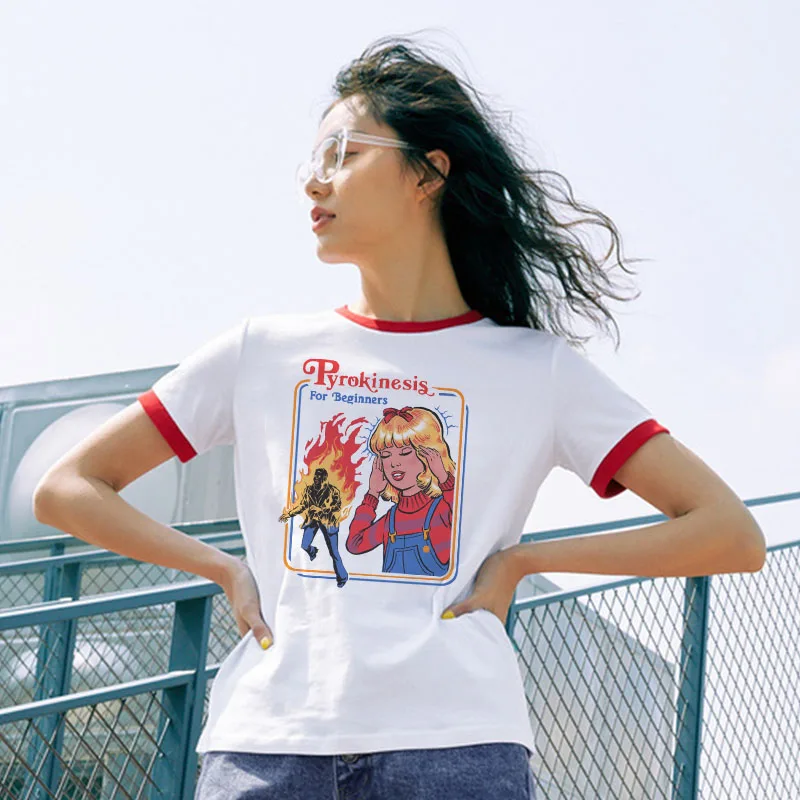 

Let's Summon Demons Pyrokinesis for beginners Women shirt tees Letter Cotton Print Fun S-3XL Casual Harajuku Vintage men tops