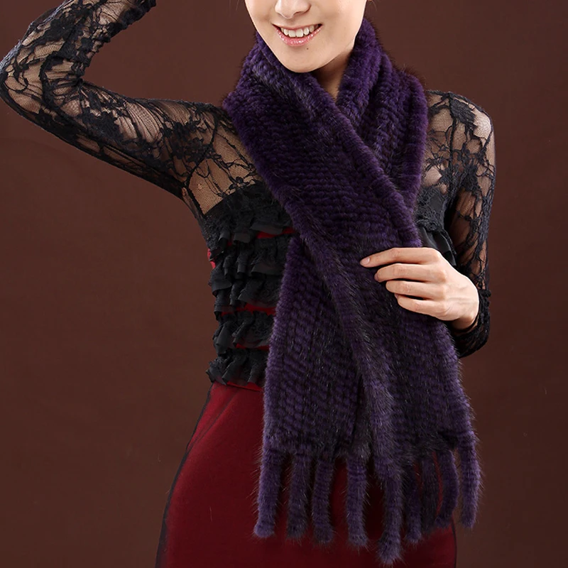 

New Fashion women fur muffler genuine mink fur scarf hand knitted mink scarves Neck Warmer Poncho wholesale and retail