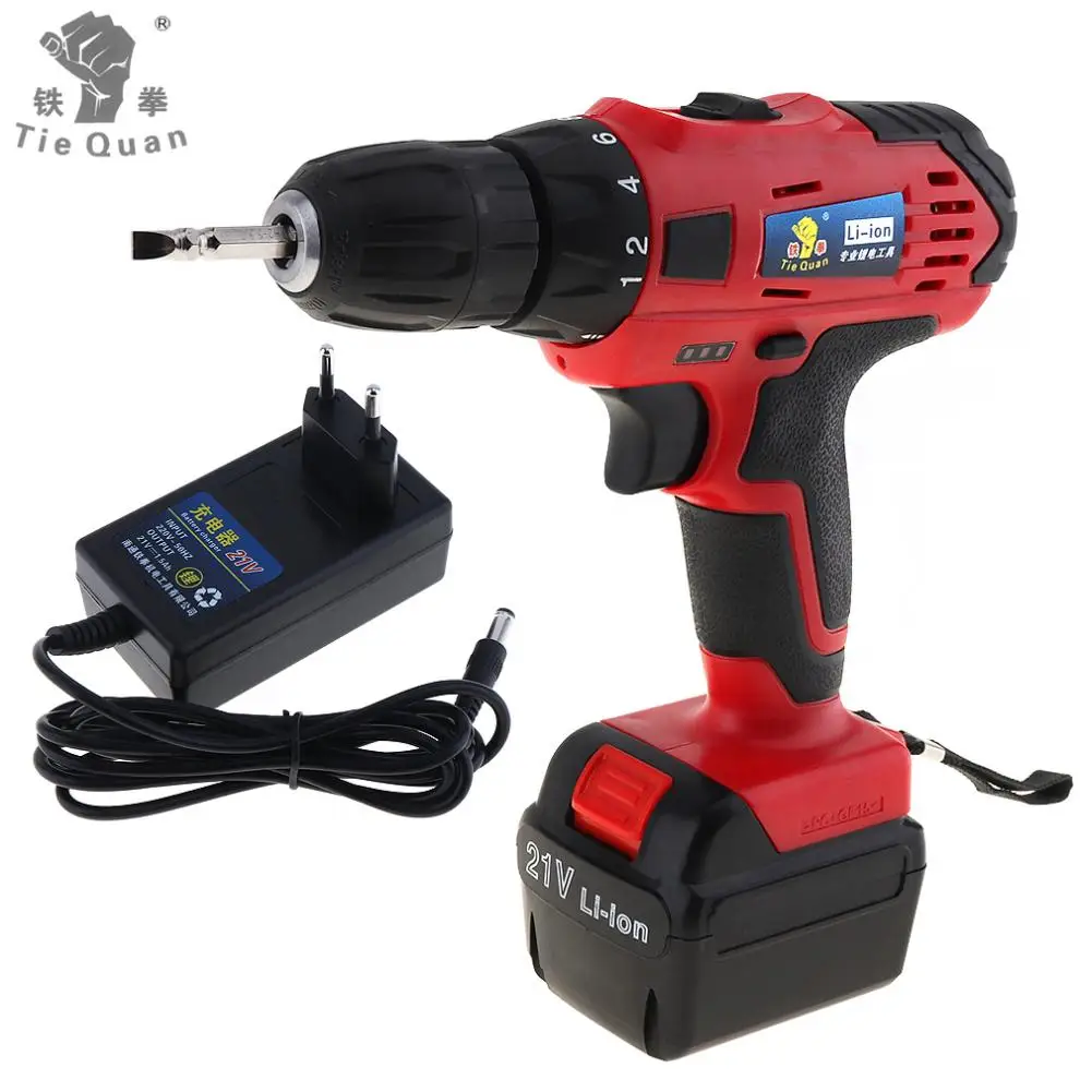

Cordless 21V Electric Drill / Screwdriver with Lithium Battery Adjustment Switch and Two-speed Adjustment Button