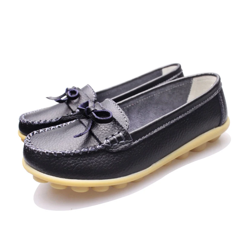 Plardin/Женская обувь на плоской подошве; женские лоферы; большие размеры 35-42; женская модная повседневная обувь из натуральной кожи с бантом-бабочкой для мам - Цвет: Черный