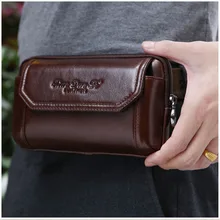 2017 Hombres de Cuero Genuino de La Vendimia de Celular/Teléfono Móvil Caso de la Cubierta de la piel de La Cadera Bum Cinturón Monedero del Paquete de Fanny Bolsa de Cintura bolsa