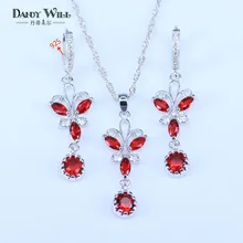 925 серебряная бижутерия, набор, красивые вечерние/Свадебные/обручальные/подарок на день рождения для женщин, красный гранат, бабочка