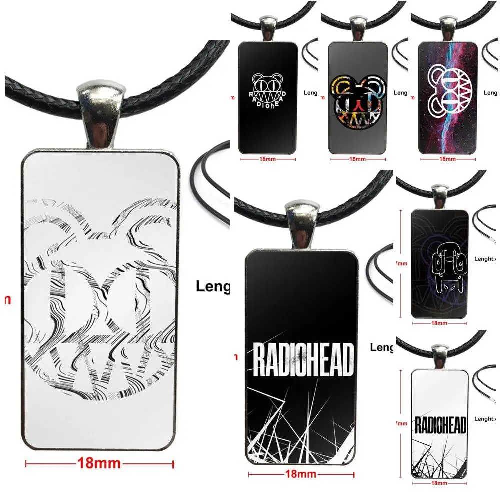 

Simple Radiohead Black Fashion Glass Cabochon Necklace With Women Statement Pendant Rectangle Necklaces Jewelry For Girls