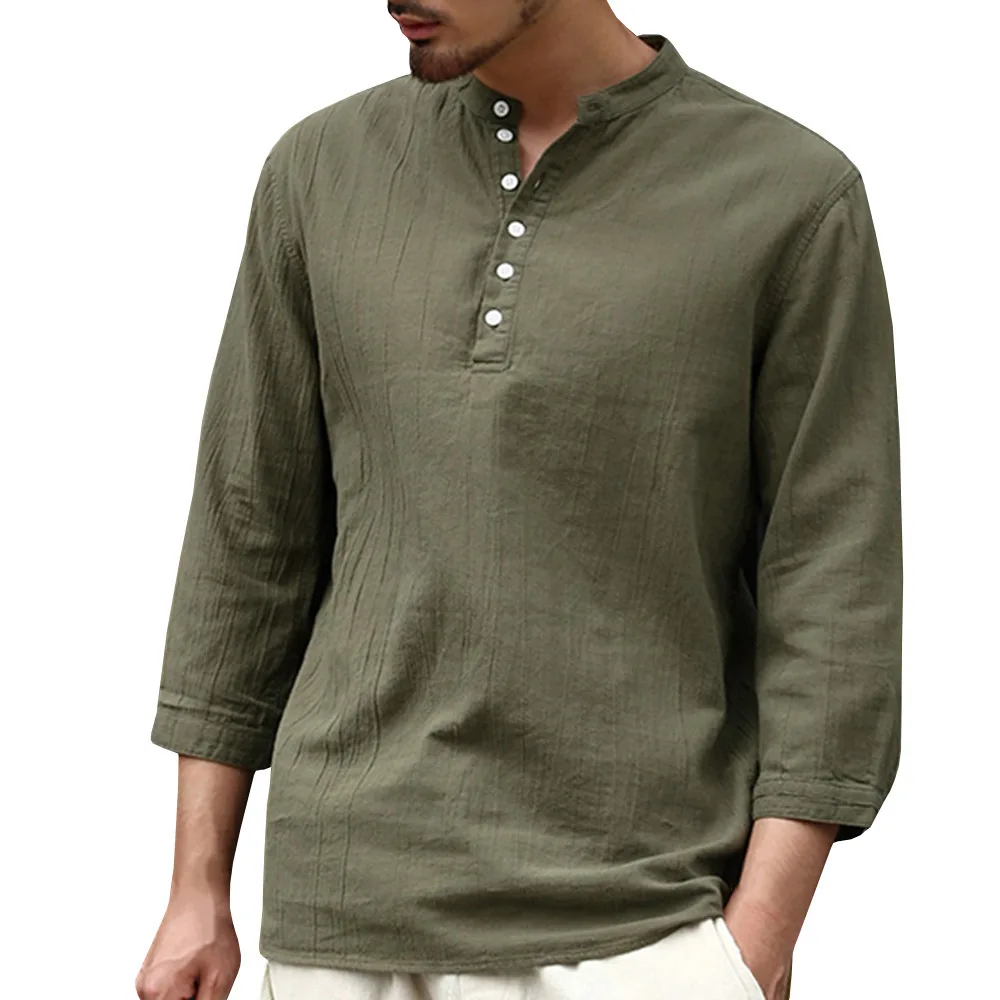 

shirts basic long sleeve henley shirt cotton + linen beach yoga loose fit