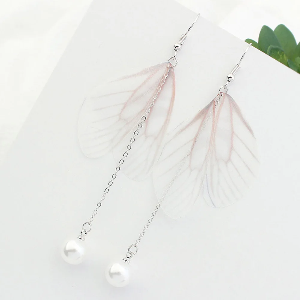 

1 Pair New Fashion Accessories Fairy Butterfly Wings Pearl Long Dangle Earrings For Ear Line Jewelry