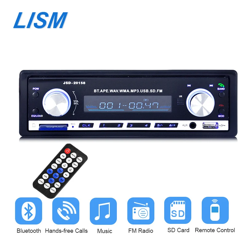 

LISM 1 DIN Car Radio Bluetooth 12V In Dash MP3 Player FM USB SD AUX Autoradio Auto Electronics Stereo Subwoofer Car Audio