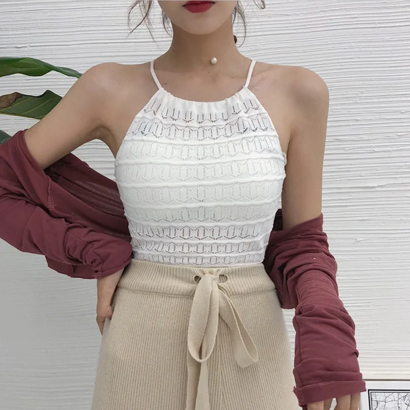 

Slim Knitting Halter Camisole Tops Sexy Summer Women Tops Female Knitted Tanks Top