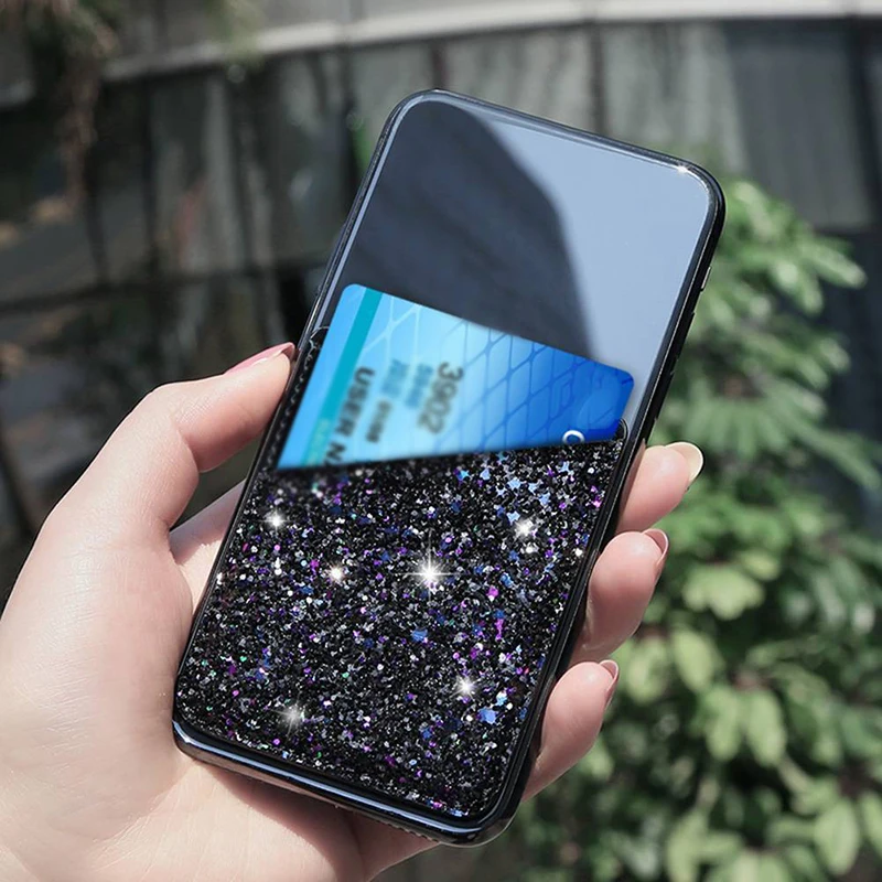 Модный силиконовый держатель для карт, Радужный Звездный черный мраморный узор для телефона, кредитный держатель для карт клейкий мешочек чехол