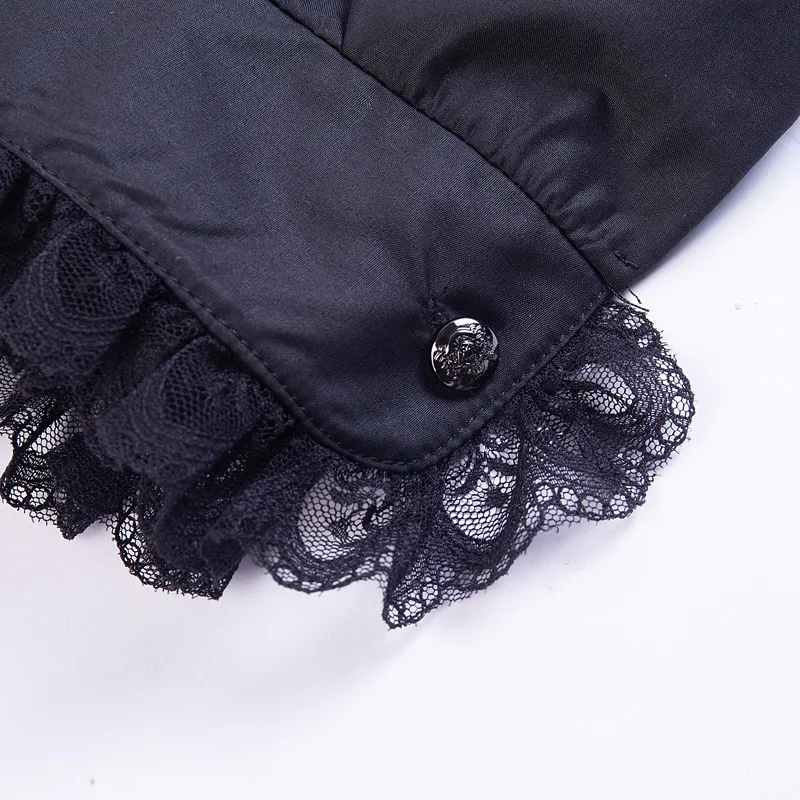 Готическая Черная рубашка, Женская водолазка, кружевная, пэчворк, с пышными рукавами, Готическая рубашка, черная, Harajuku, женская, летняя, Лолита, рубашки