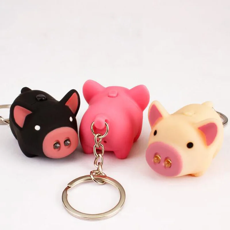 1 Pc Lovely Pig Luminous Keychain Led Keychains Flashlight Sound Kids