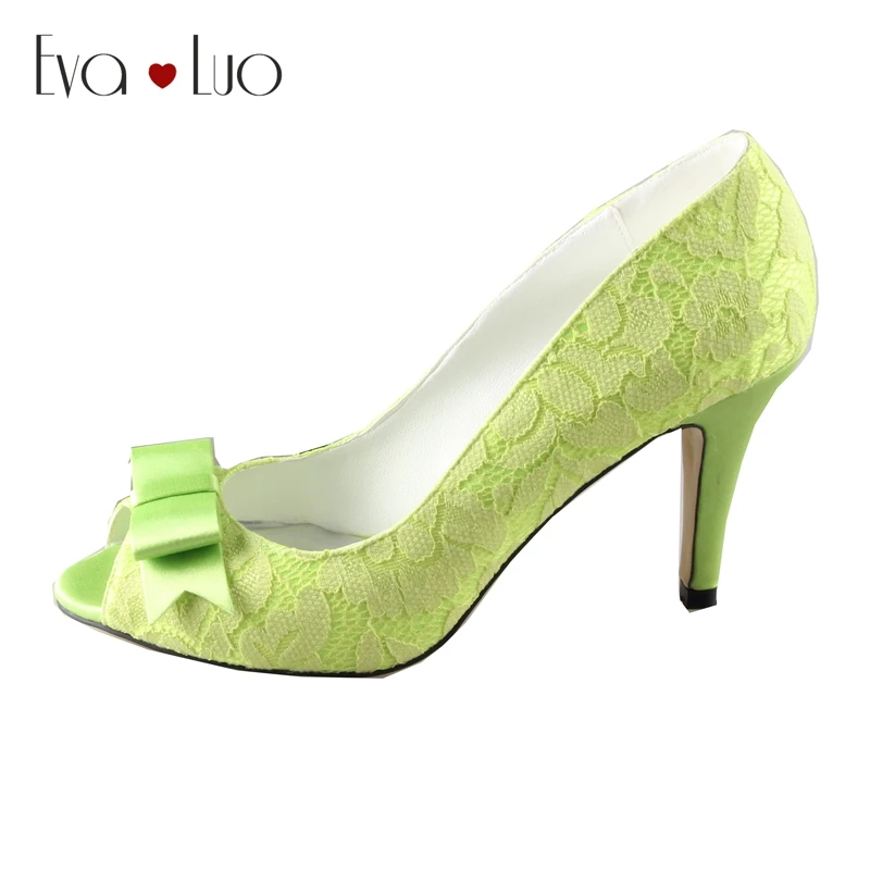 CHS507 DHL Express Custom Made Bow Neon Green Bow Peep Toe