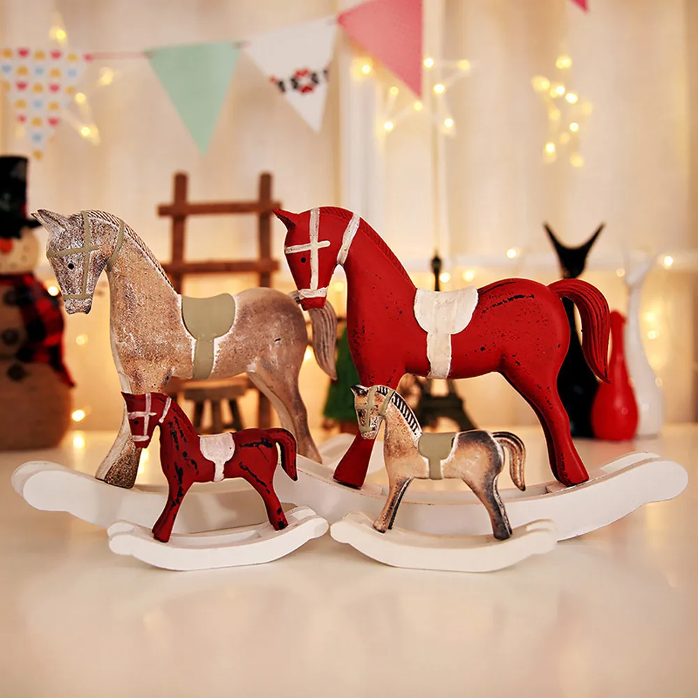 2018 Large Traditional Christmas Wooden Rocking Horse Ornament Xmas