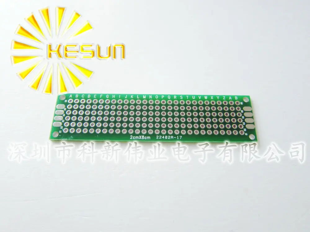 

100PCS x 2x8 cm PROTOTYPE PCB 2 layer 2*8 panel Universal Board 2.54mm Double Side Green Board 1.6mm thickness