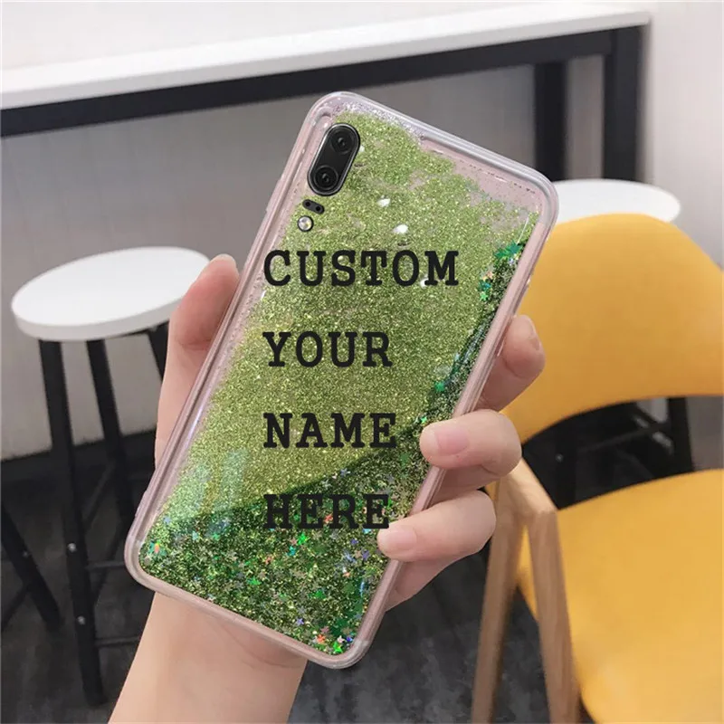 Personalized Custom Phone Case for Huawei P20 Lite Case for Huawei P9 P10 P8 Lite Phone Case Glitter Liquid Quicksand Cover DIY 03