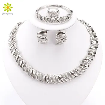 

Jewelry Sets Women Wedding Fine Silver Plated Necklace Dress Accessories Beads Fashion Earrings Ring Bracelet Set