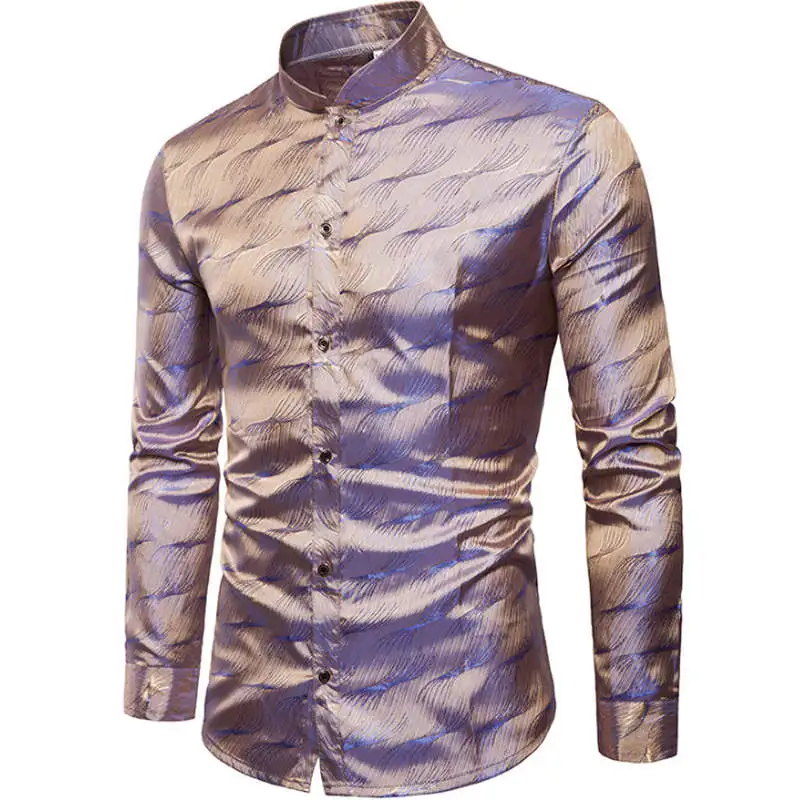 Мужская шелковая атласная рубашка, модная рубашка с длинными рукавами и воротником в виде ласточки, мужские вечерние рубашки для ночного клуба, свадьбы, повседневные рубашки Chemise Homme - Цвет: CS50 golden