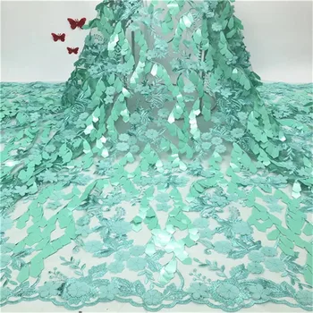 

African Lace Fabric High Quality Nigerian 3D French Tulle Net Lace Fabric Sequence Guipure Sequins Lace Fabric For Dress 5Yards