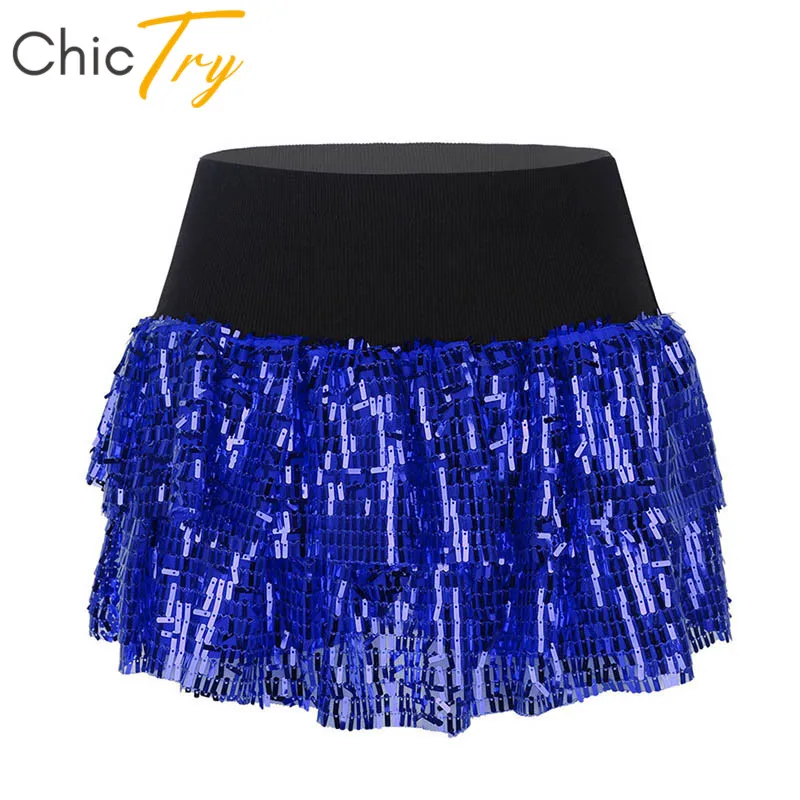 

ChicTry Shiny Sequins Glitter Women Ballet Tutu Skirt with Built-in Shorts Stage Performance Cheerleader Sexy Jazz Dance Costume