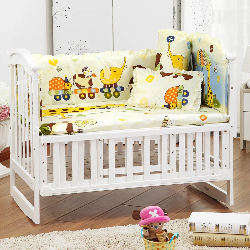 

5 PCS Newborn Baby Room bedding set Cartoon crib bedding set 100% cotton Infant bedclothes include pillow bumpers mattress