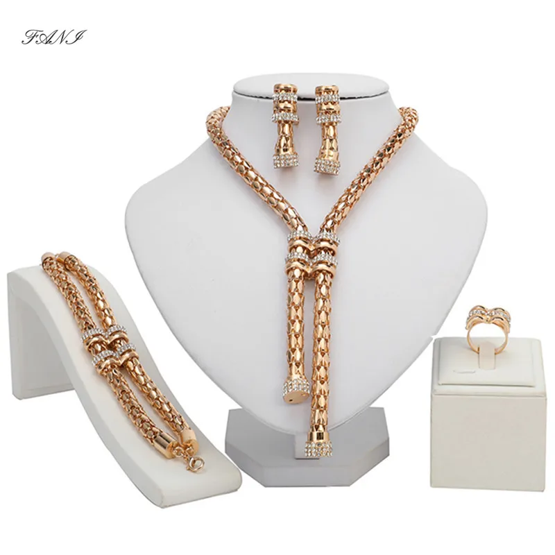 

Fani Bridal Gift Nigerian Wedding woman accessories jewelry set Fashion African Beads Jewelry Set Dubai Gold Color Jewelry set