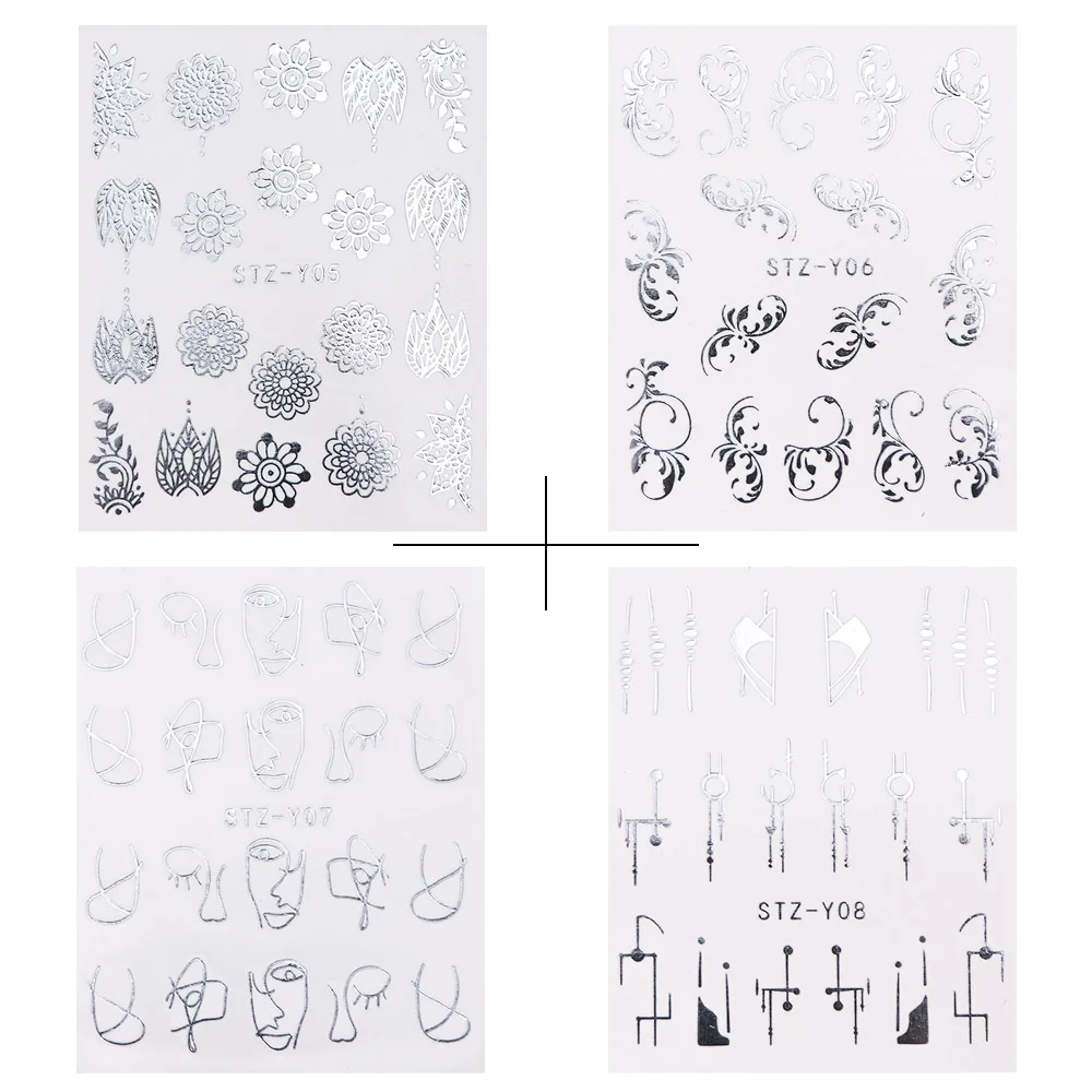 20 шт./компл. смешанный дизайн золотой серебряный ноготь водные наклейки цветы ожерелье со звездами ползунки, украшение для ногтей, для маникюра, TRSTZ-Y20