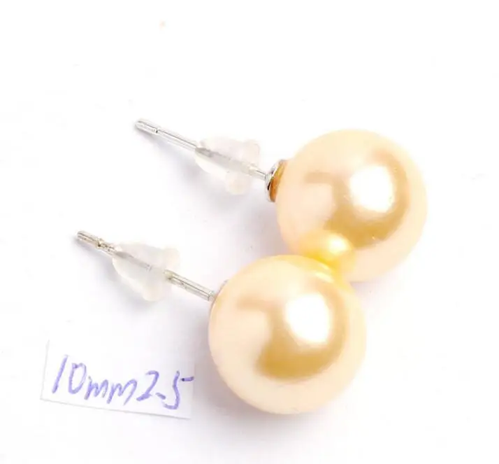 

FREE SHIPPING HOT sell new Style >>>> 10mm Smooth Yellow Color Round Shape Shell Silver Fashion Earrings