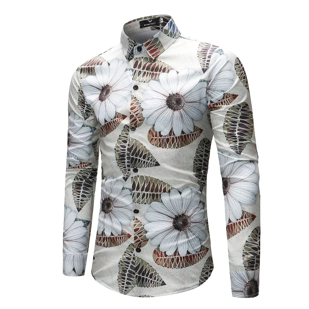 Men Flower Shirts Long Sleeve Shirts Slim Fit Men 3D Printed Shirts Spring Autumn Casual Hawaiian Shirts for Mens Clothing