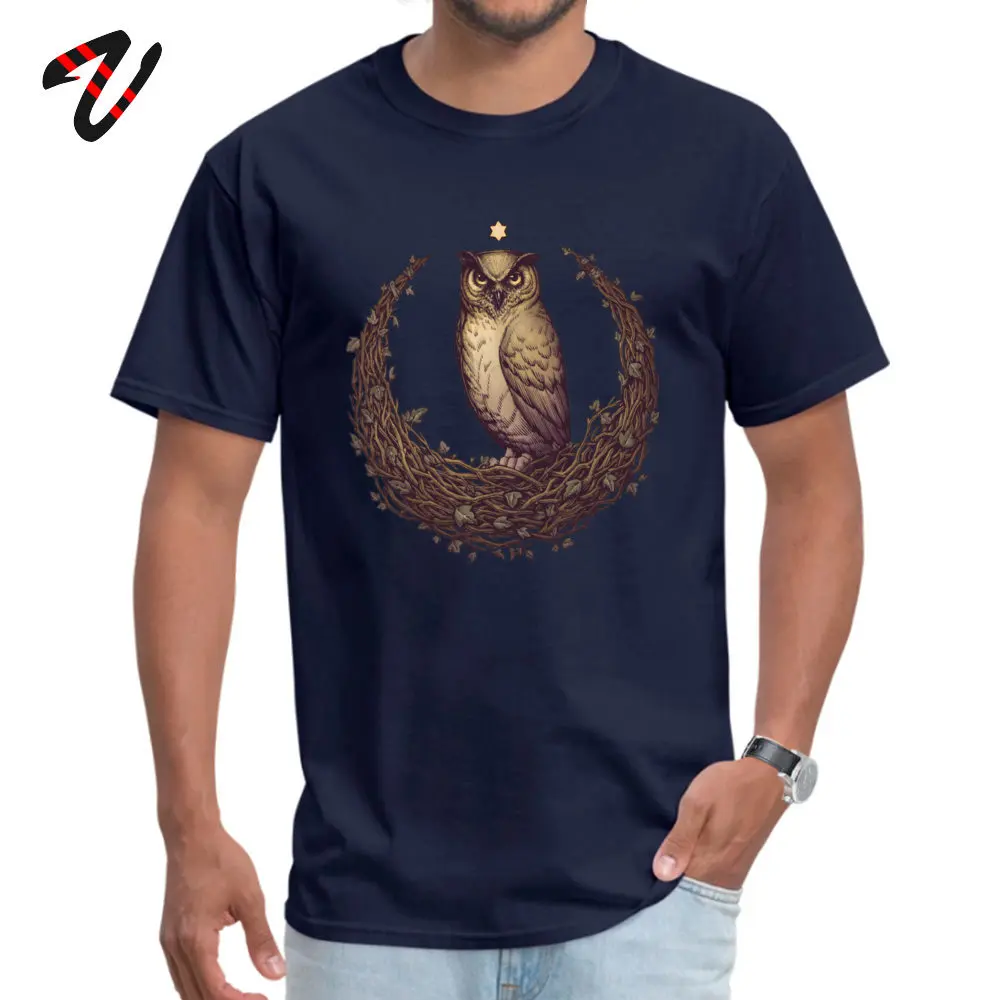 Owl Hedera Moon Summer Fall 100% Cotton Fabric Crew Neck Tops Shirt Short Sleeve Europe Tops Tees Graphic Custom T-Shirt Owl Hedera Moon 32225 navy