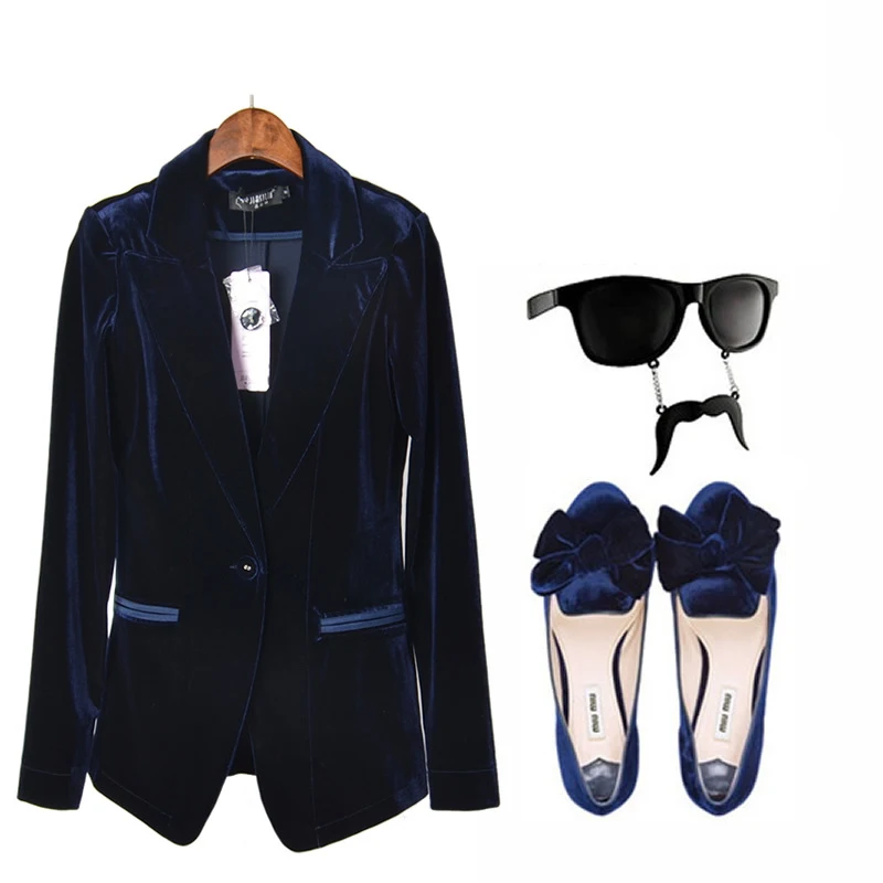 navy blue velvet suit ladies