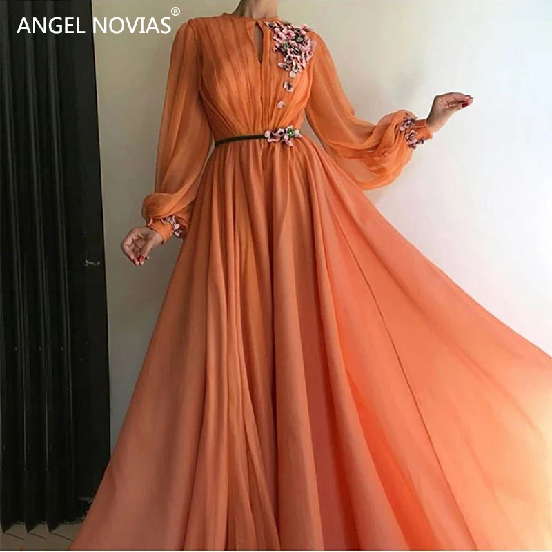 Ангел NOVIAS одежда с длинным рукавом шифон Abendkleider Саудовская Арабский Для женщин вечерние платья 2018 hochzeitsklei халат de sirene