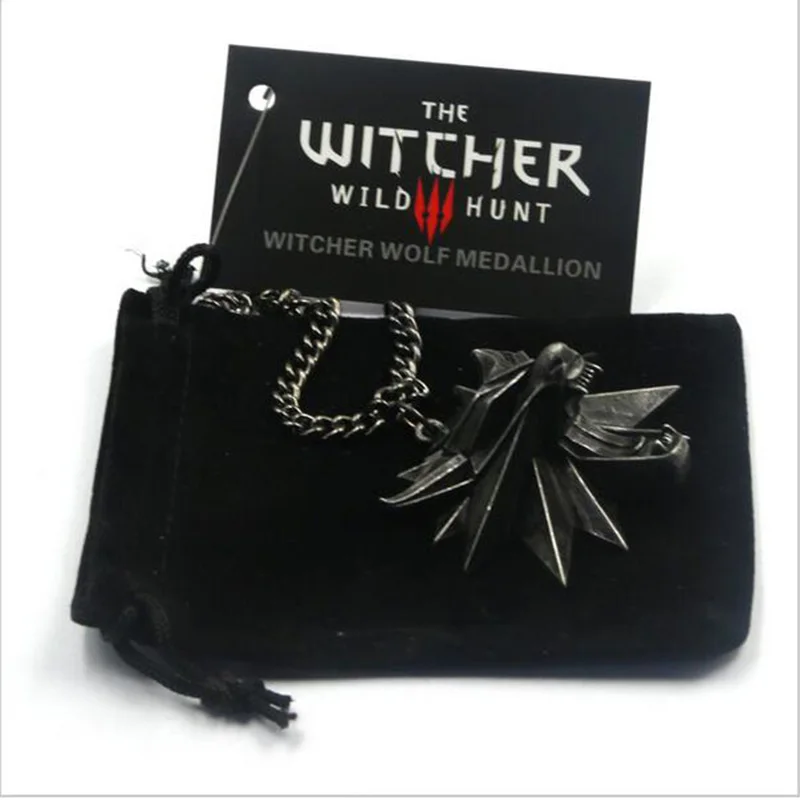 2018 Game Jewelry Witcher 3 Wild Wolf Head Necklace Men Collier Medallion Wizard Wolf Wild Hunt 3 Figure Game Valentine's Day