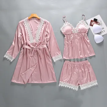 

Women Pyjamas Lace Sexy Sleepwear Female Summer Satin Pajamas for Women Pijama Kimono HIgh Quality Elegant Silk Pajamas