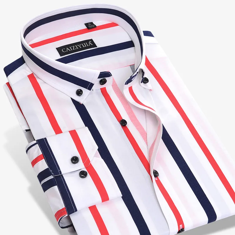 Fashion Men's Striped Casual Shirts Button Down Collar High Quality ...