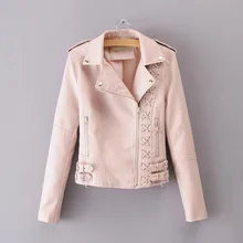 Осень, женские Куртки из искусственной кожи на шнуровке, байкерские куртки в стиле панк из искусственной кожи, пальто на молнии, короткая розовая байкерская куртка, верхняя одежда