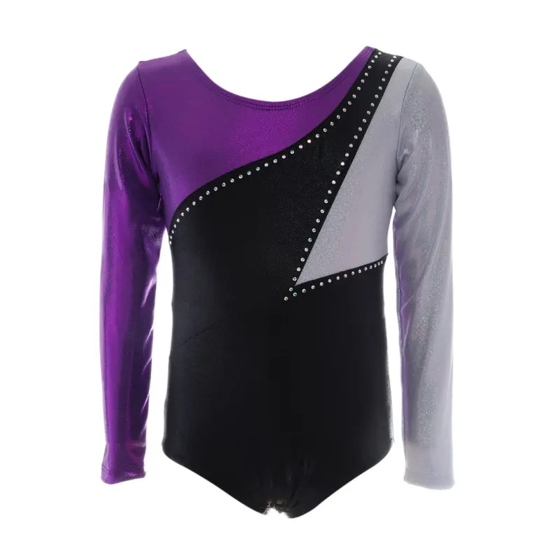 Гимнастический костюм с длинными рукавами, костюм с ромбовидным рисунком, костюмы для балета, гимнастики, одежда для тренировок - Цвет: purple silver