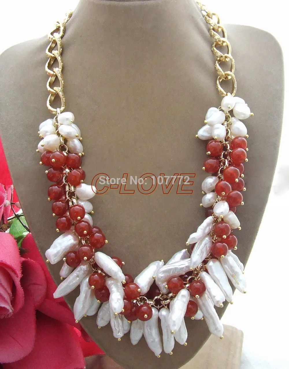 

Biwa Pearl&Carnelian Necklace free shipment