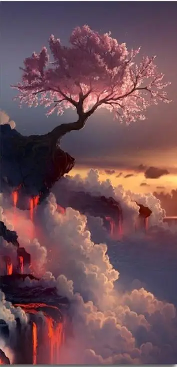 Sakura Diamond Embroidery cherry On the Volcano Picture rhinestone Crystal Mosaic 5D Painting kit | Дом и сад