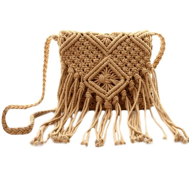 

Fringe Tassel Crossbody Shoulder Bag Woven Handmade Boho Beach Travel Handbag for Women