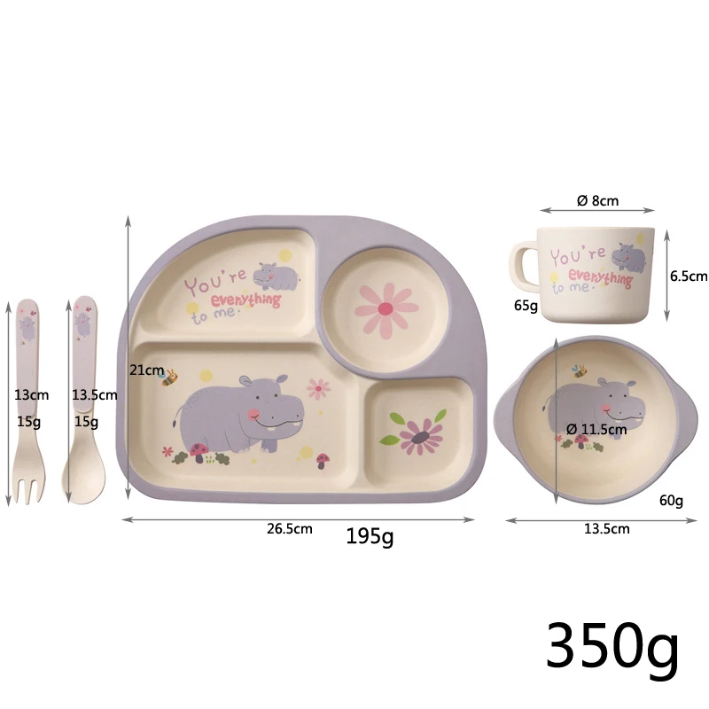 Детская тарелка и чаши набор, бутылочка для кормления тарелки столовая ложка, вилка, чашка 5 шт./компл. детская посуда из бамбукового волокна, с персонажами из мультфильмов для детей