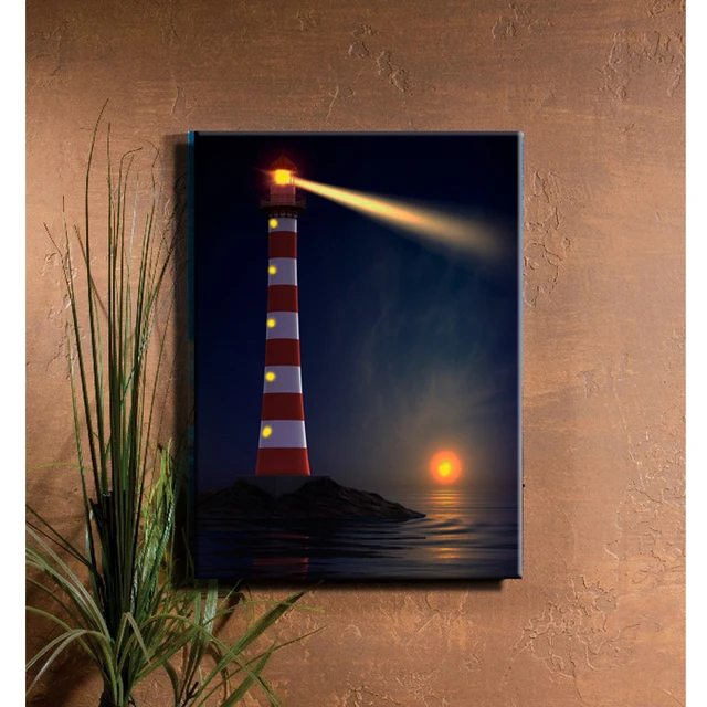 Lighted Lighthouse Coastal Illuminate Sunset Seascape View Canvas Led Wall  Art Decor Framed Painting Light Up Work Home Decor - Painting & Calligraphy  - AliExpress