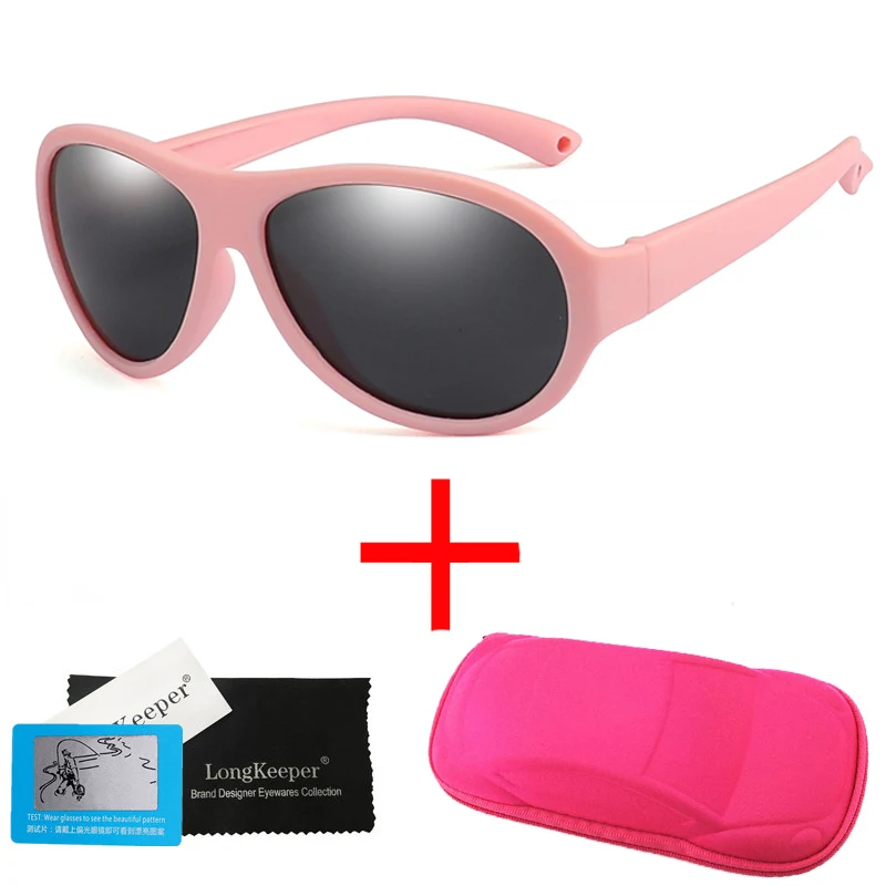 Поляризованные солнцезащитные очки для детей, детские защитные Брендовые очки для мальчиков и девочек, гибкая резиновая рама, детские оттенки, Oculos Infantil с чехлом - Цвет линз: pink-pink-case